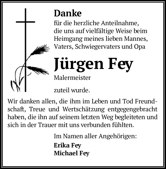 Todesanzeige von Jürgen Fey von OF