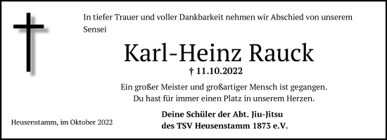 Todesanzeige von Karl-Heinz Rauck von OF