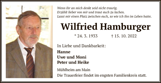 Todesanzeige von Wilfried Hamburger von OF