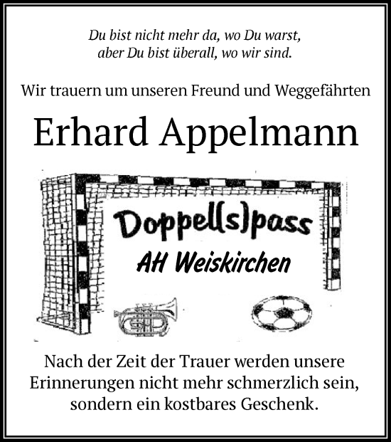 Todesanzeige von Erhard Appelmann von OF