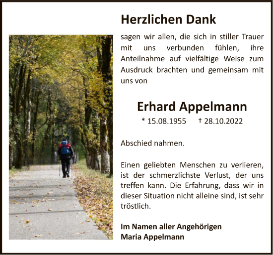 Todesanzeige von Erhard Appelmann von OF