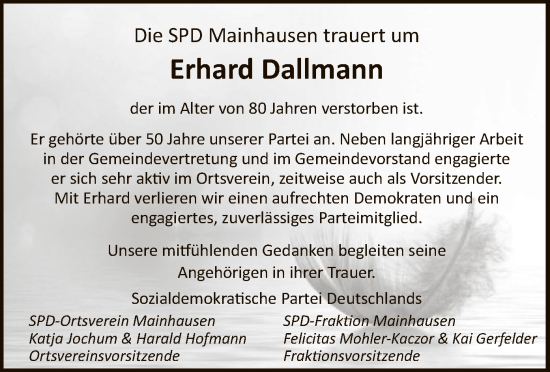 Todesanzeige von Erhard Dallmann von OF