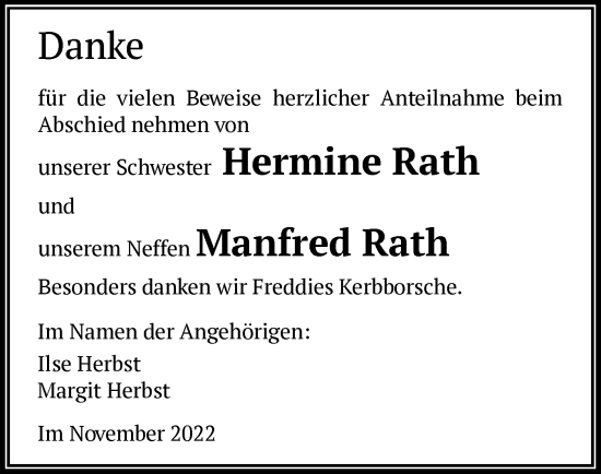 Todesanzeige von Hermine und Manfred Rath von OF
