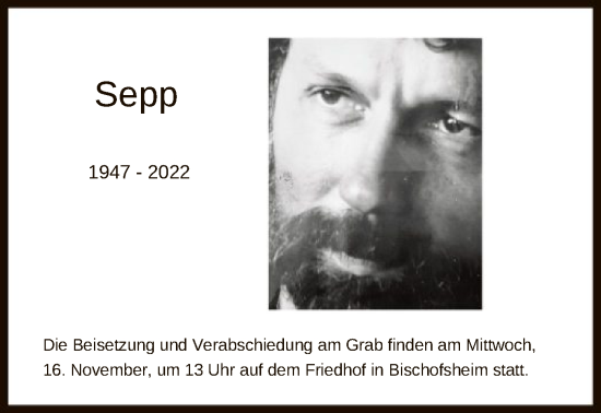 Todesanzeige von Josef Hartmann von OF