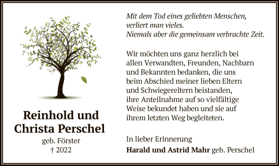 Todesanzeige von Reinhold und Christa Perschel von OF