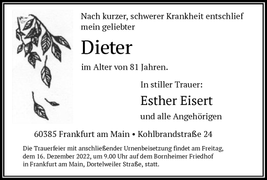 Todesanzeige von Dieter Eisert von OF