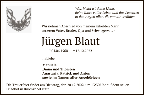 Todesanzeige von Jürgen Blaut von OF