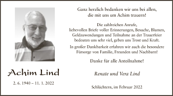 Todesanzeige von Achim Lind von OF