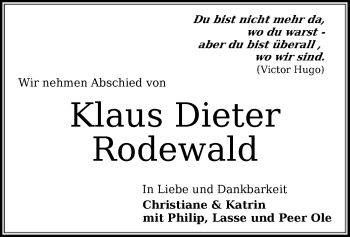 Todesanzeige von Klaus Dieter Rodewald von OF
