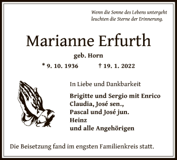 Todesanzeige von Marianne Erfurth von OF