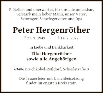 Todesanzeige von Peter Hergenröther von OF