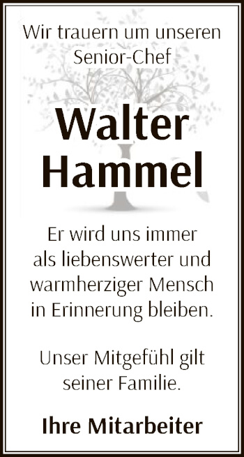 Todesanzeige von Walter Hammel von OF