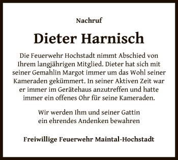 Todesanzeige von Dieter Harnisch von OF