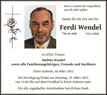 Todesanzeige von Ferdi Wendel von OF