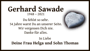 Todesanzeige von Gerhard Sawade von OF