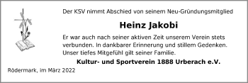 Todesanzeige von Heinz Jakobi von OF
