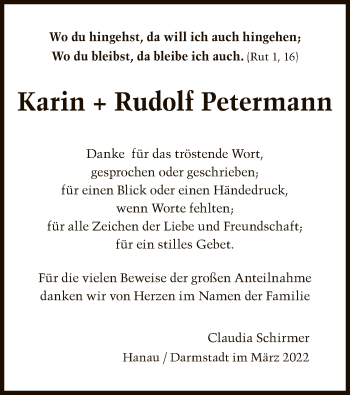 Todesanzeige von Karin und Rudolf Petermann von OF