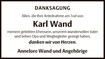Todesanzeige von Karl Wand von OF