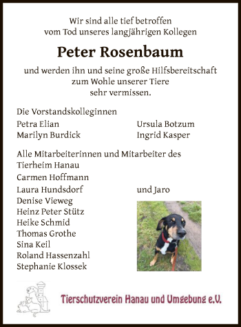 Todesanzeige von Peter Rosenbaum von OF