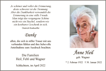 Todesanzeige von Danke  von OF