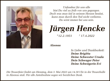 Todesanzeige von Jürgen Hencke von OF