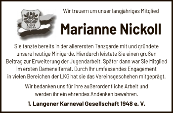 Todesanzeige von Marianne Nickoll von OF