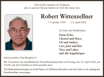 Todesanzeige von Robert Wittenzellner von OF