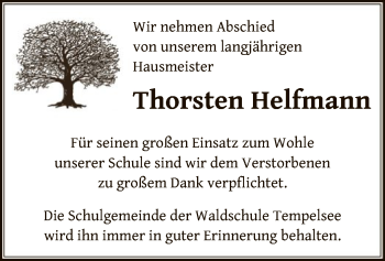Todesanzeige von Thorsten Helfmann von OF