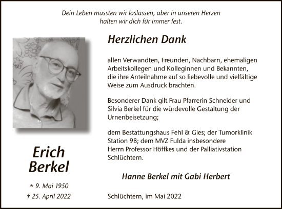 Todesanzeige von Erich Berkel von OF