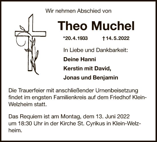 Todesanzeige von Theo Muchel von OF