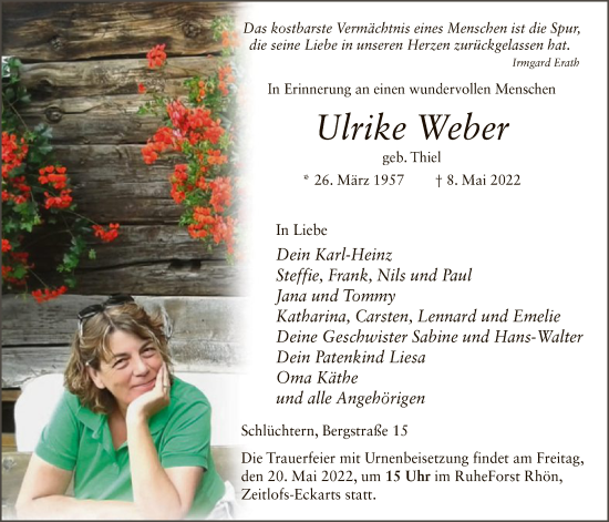 Todesanzeige von Ulrike Weber von OF