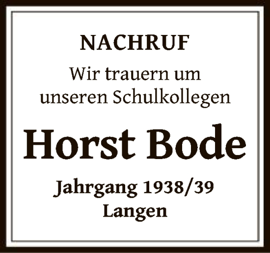 Todesanzeige von Horst Bode von OF