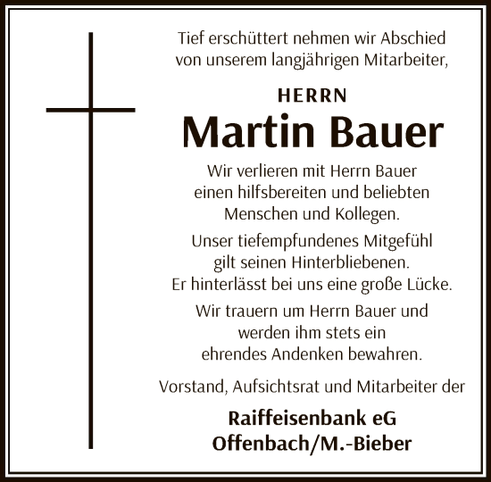 Todesanzeige von Martin Bauer von OF