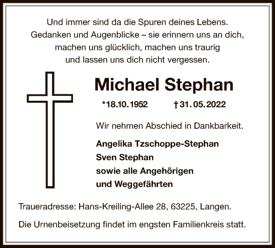 Todesanzeige von Michael Stephan von OF