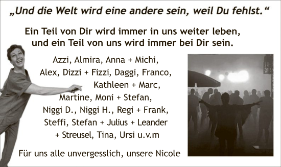 Todesanzeige von Nicole  von OF
