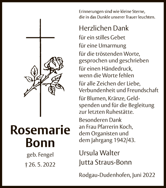 Todesanzeige von Rosemarie Bonn von OF