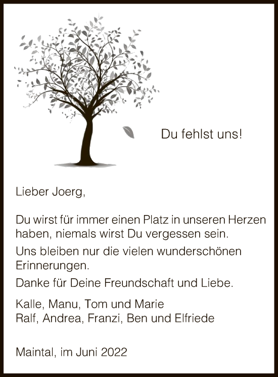 Todesanzeige von Joerg  von OF