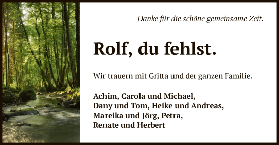Todesanzeige von Rolf  von OF