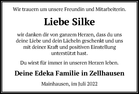 Todesanzeige von Silke  von OF