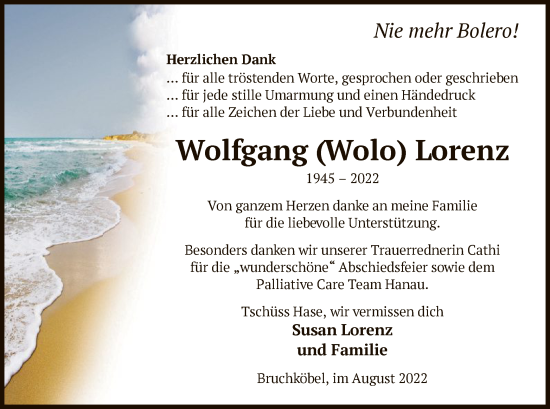 Todesanzeige von Wolfgang  Lorenz von OF