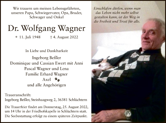 Todesanzeige von Wolfgang Wagner von OF