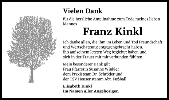 Todesanzeige von Franz Kinkl von OF