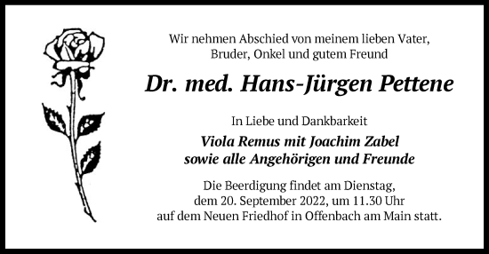 Todesanzeige von Hans-Jürgen Pettene von OF