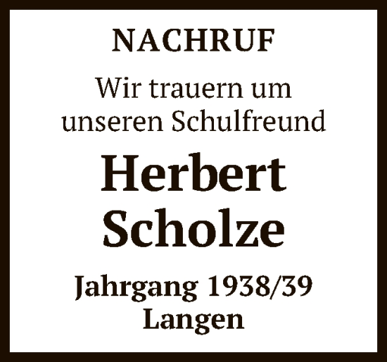 Todesanzeige von Herbert Scholze von OF
