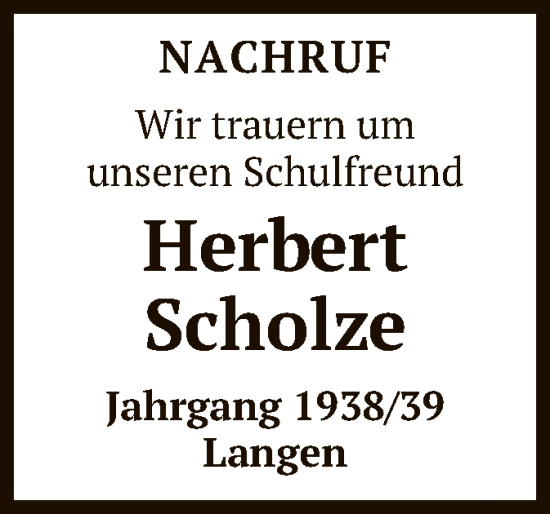Todesanzeige von Herbert Scholze von OF