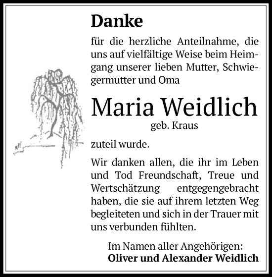 Todesanzeige von Maria Weidlich von OF