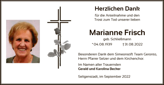 Todesanzeige von Marianne Frisch von OF
