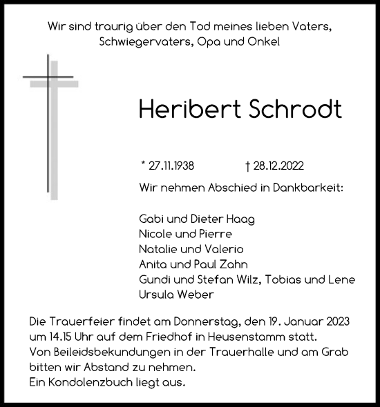 Todesanzeige von Heribert Schrodt von OF
