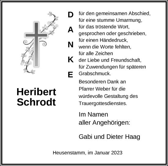 Todesanzeige von Heribert Schrodt von OF