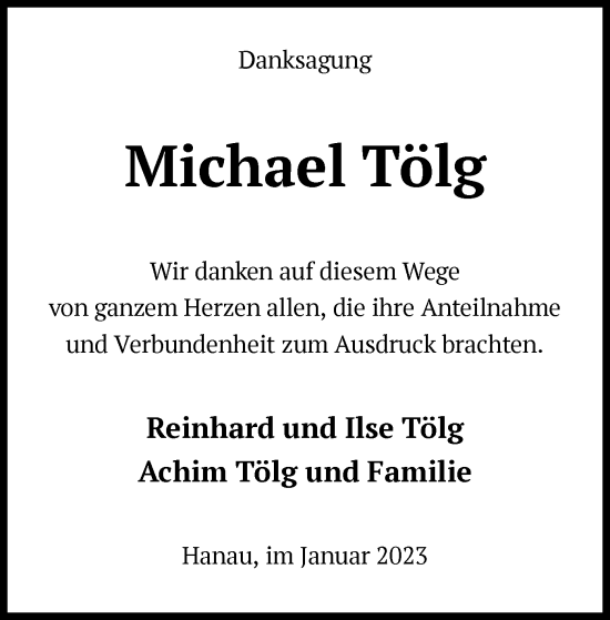 Todesanzeige von Michael Tölg von OF